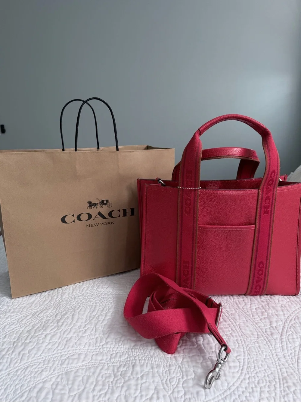 Coach Pink Leather Tote with Adjustable Strap